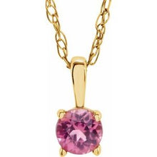 Load image into Gallery viewer, 14K Yellow 3 mm Round October Genuine Pink Tourmaline Youth Birthstone 14&quot; Necklace

