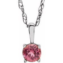Load image into Gallery viewer, 14K White 3 mm Round October Genuine Pink Tourmaline Youth Birthstone 14&quot; Necklace
