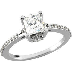 14K White 5x5 mm Square 9/10 CTW Diamond Engagement Ring