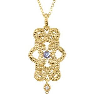 Sterling Silver Tanzanite & .015 CTW Diamond Granulated Design 18