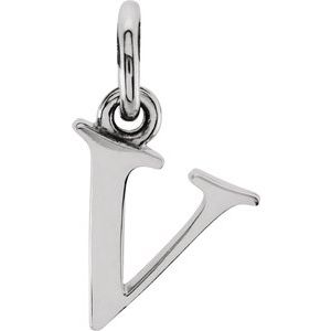 14K White Lowercase Initial V Pendant