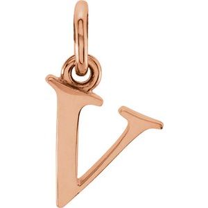 14K Rose Lowercase Initial V Pendant