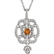 Charger l&#39;image dans la galerie, Sterling Silver Citrine &amp; .015 CTW Diamond Granulated 18&quot; Necklace
