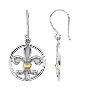Sterling Silver & 14K Yellow Fleur-de-lis Earrings