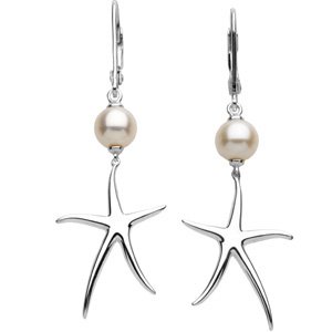 Freshwater Cultured Pearl Starfish Lever Back Earrings