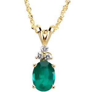14K Yellow Emerald & .10 CTW Diamond 18" Necklace
