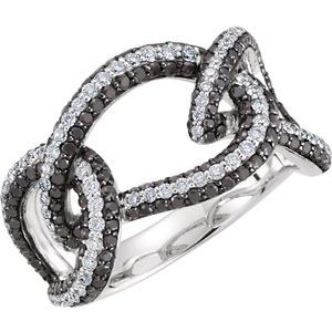 Bague entrelacée en diamant blanc et noir 1 5/8 CTW 14K