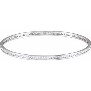 14K White  1 1/2 CTW Diamond Stackable Bangle 8" Bracelet