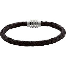 Load image into Gallery viewer, Stainless Steel &amp; Dark Brown Braided Leather 9&quot; Bracelet with Magnetic Clasp
