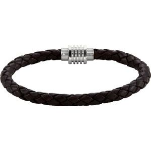 Stainless Steel & Dark Brown Braided Leather 9