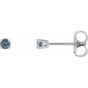 14K White 2.5 mm Round Aquamarine Earrings