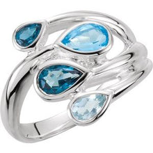 Charger l'image dans la galerie, Sterling Silver Sky Blue Topaz, London Blue &amp; Swiss Blue Bypass Ring
