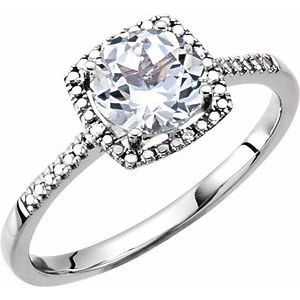 Sterling Silver Created White Sapphire & .01 CTW Diamond Ring