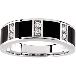 14K White Onyx & 1/4 CTW Diamond Band Size 11