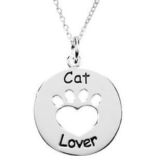 Load image into Gallery viewer, Sterling Silver Heart U Back‚Ñ¢ Cat Lover Paw 18&quot; Necklace
