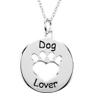 Sterling Silver Heart U Back‚Ñ¢ Dog Lover Paw 18