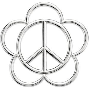 Sterling Silver 40.25x39 mm Floral-Inspired Peace Sign Pendant