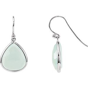 Rhodium-Plated Sterling Silver Aqua Blue Chalcedony Earrings