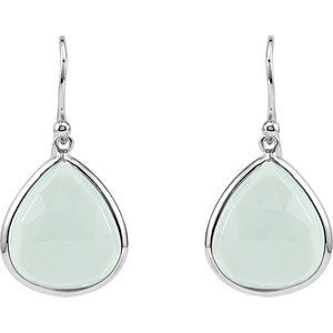 Rhodium-Plated Sterling Silver Aqua Blue Chalcedony Earrings