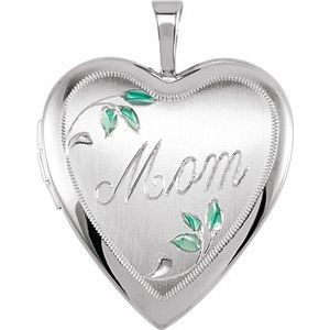 Sterling Silver 21x19.25 mm Heart Mom Locket with Color