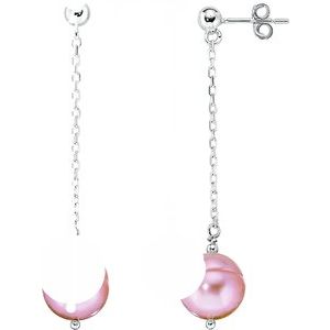 Sterling Silver Freshwater Cultured Pink Pearl Chain Earrings