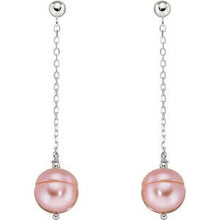 Load image into Gallery viewer, Sterling Silver Freshwater Cultured Pink Pearl Chain Earrings
