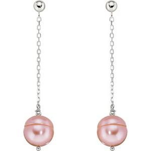 Sterling Silver Freshwater Cultured Pink Pearl Chain Earrings