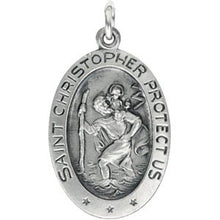 Load image into Gallery viewer, Sterling Silver 22x15 mm Oval St. Christopher Pendant
