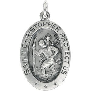 Sterling Silver 22x15 mm Oval St. Christopher Pendant