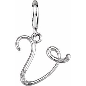 Sterling Silver Script Initial V Charm Mounting