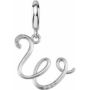 Sterling Silver Script Initial W Charm Mounting