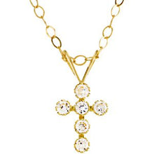 Charger l&#39;image dans la galerie, 14K Yellow 1.5 mm Round Cubic Zirconia Cross 15&quot; Necklace

