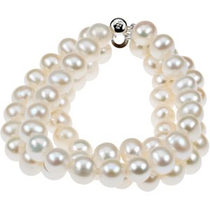 Sterling Silver 8-9 mm Freshwater Cultured Pearl Triple Strand 7.25" Bracelet