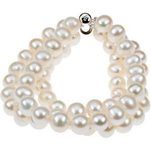 Sterling Silver 8-9 mm Freshwater Cultured Pearl Triple Strand 7.25