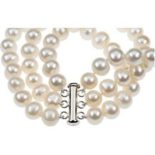 Load image into Gallery viewer, Sterling Silver 8-9 mm Freshwater Cultured Pearl Triple Strand 7.25&quot; Bracelet
