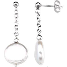 Load image into Gallery viewer, Sterling Silver 12-13 mm Freshwater Cultured Coin Pearl Earrings
