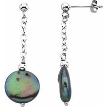Load image into Gallery viewer, Sterling Silver Freshwater Cultured Black Coin Pearl Earrings
