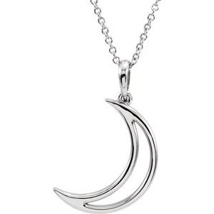 Sterling Silver 25.65x4.7 mm Crescent Moon 16" Necklace
