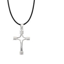 Charger l&#39;image dans la galerie, Sterling Silver 33.75x23.25 Tubular Cross with 18&quot; Black Leather Cord &amp; Box
