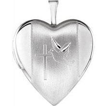 Load image into Gallery viewer, Sterling Silver 21.6x19.6 mm Heart Locket with Cross &amp; Dove
