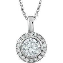 Charger l&#39;image dans la galerie, Sterling Silver 7 mm Round Cubic Zirconia Halo-Style 18&quot; Necklace
