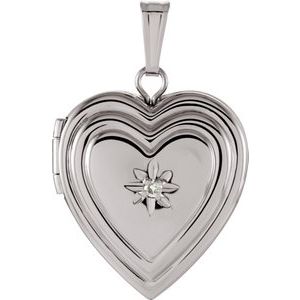 Sterling Silver 15 mm .010 CTW Diamond Heart Locket
