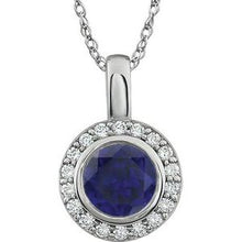 Charger l&#39;image dans la galerie, Sterling Silver 7 mm Round Dark Blue Cubic Zirconia Halo-Style 18&quot; Necklace

