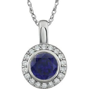 Sterling Silver 7 mm Round Dark Blue Cubic Zirconia Halo-Style 18