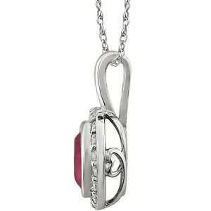 Sterling Silver 7 mm Round Red Cubic Zirconia Halo-Style 18" Necklace