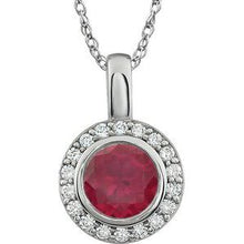 Load image into Gallery viewer, Sterling Silver 7 mm Round Red Cubic Zirconia Halo-Style 18&quot; Necklace
