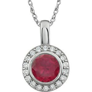 Sterling Silver 7 mm Round Red Cubic Zirconia Halo-Style 18" Necklace