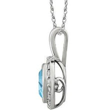 Load image into Gallery viewer, Sterling Silver 7 mm Round Light Blue Cubic Zirconia Halo-Style 18&quot; Necklace
