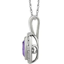 Charger l&#39;image dans la galerie, Sterling Silver 7 mm Round Purple Cubic Zirconia Halo-Style 18&quot; Necklace
