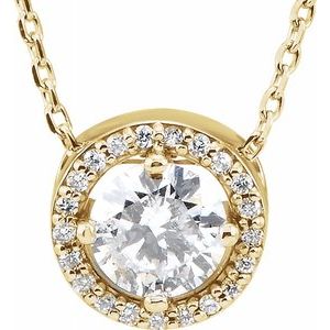 14K Yellow 1/2 CTW Diamond Halo-Style 16" Necklace